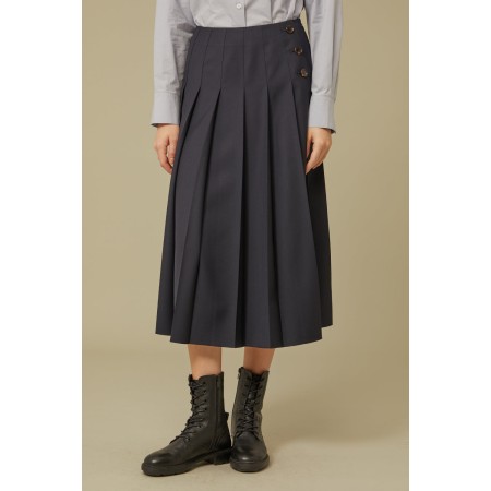 PLEATS BUTTON MIDI SKIRT_NAVY online