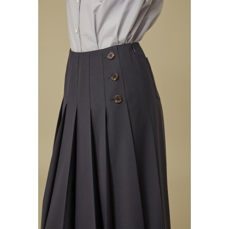 PLEATS BUTTON MIDI SKIRT_NAVY online