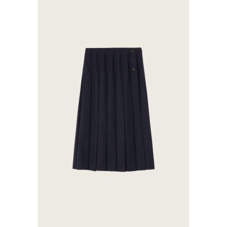 PLEATS BUTTON MIDI SKIRT_NAVY online