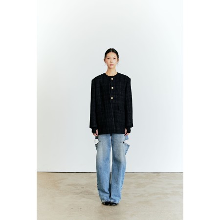 TWEED BOX JACKET_BLACK Les êtres humains sont 