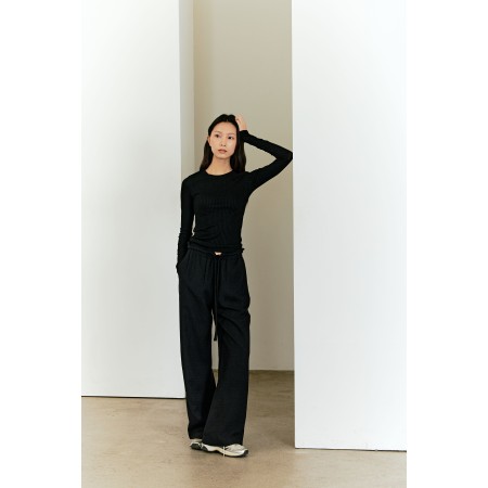 TWEED STRING PANTS_BLACK destockage