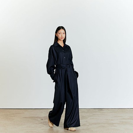 WOOL SHIRT JUMPSUIT_NAVY des créatures d'habitude