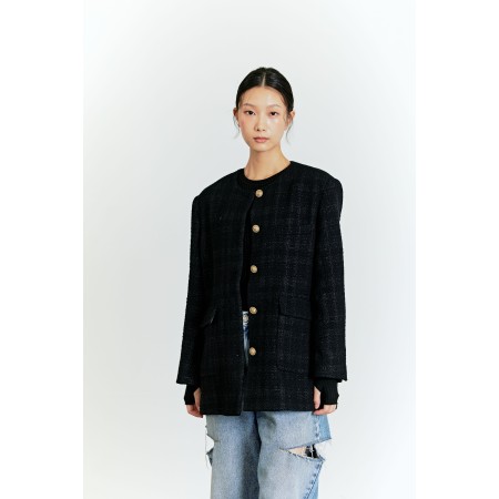 TWEED BOX JACKET_BLACK Les êtres humains sont 