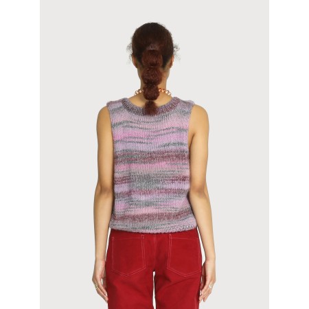 METALIC STRIPE HAND KNITTED V-NECK GRANNY VEST_PINK le concept de la Pate a emporter 