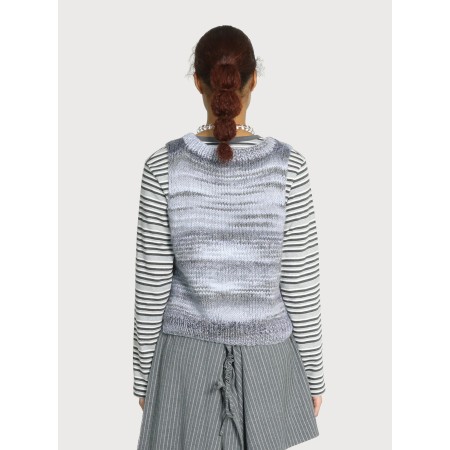 METALIC STRIPE HAND KNITTED V-NECK GRANNY VEST_GRAY la livraison gratuite