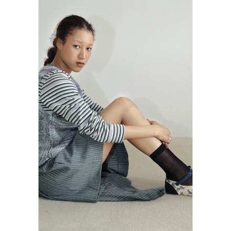 METALIC STRIPE WOOL SKIRT_GREY une grave pollution 