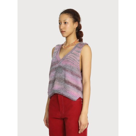 METALIC STRIPE HAND KNITTED V-NECK GRANNY VEST_PINK le concept de la Pate a emporter 