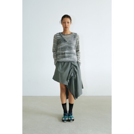 METALIC STRIPE WOOL SKIRT_GREY une grave pollution 