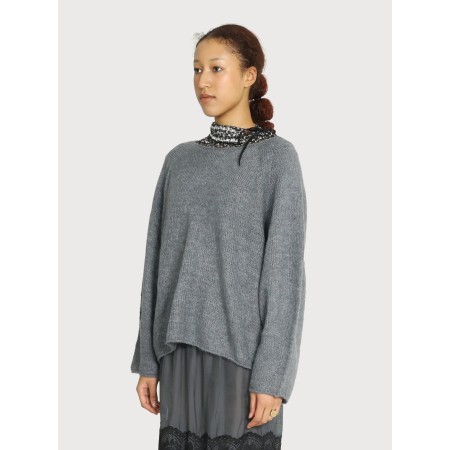 WIDE BOAT-NECK WHOLE GARMENT KNIT_GREY Comparez plus de prix