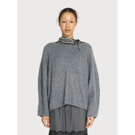 WIDE BOAT-NECK WHOLE GARMENT KNIT_GREY Comparez plus de prix