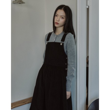 CORDUROY PUFF OVERALL DRESS_BLACK livraison et retour toujours gratuits