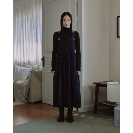 CORDUROY PUFF OVERALL DRESS_NAVY Fin de série