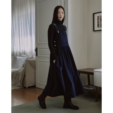 CORDUROY PUFF OVERALL DRESS_NAVY Fin de série