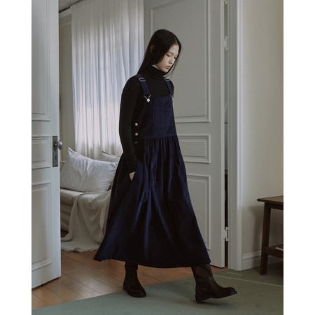 CORDUROY PUFF OVERALL DRESS_NAVY Fin de série