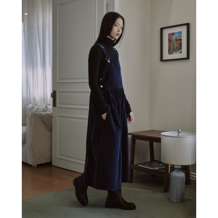 CORDUROY PUFF OVERALL DRESS_NAVY Fin de série