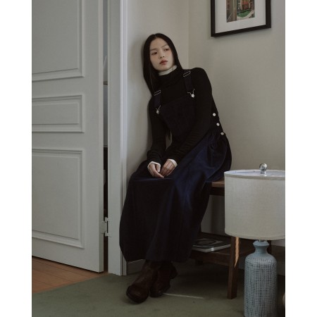 CORDUROY PUFF OVERALL DRESS_NAVY Fin de série