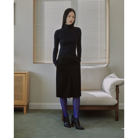 WOOL BLEND FRONT TUCK SLIM SKIRT_BLACK france