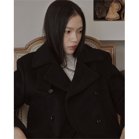 HALF DOUBLE PEA COAT_BLACK votre