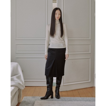 WOOL BLEND FRONT TUCK SLIM SKIRT_BLACK france