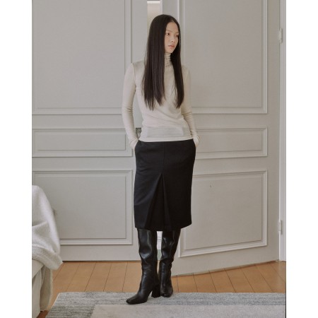 WOOL BLEND FRONT TUCK SLIM SKIRT_BLACK france