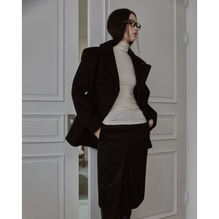 WOOL BLEND FRONT TUCK SLIM SKIRT_BLACK france