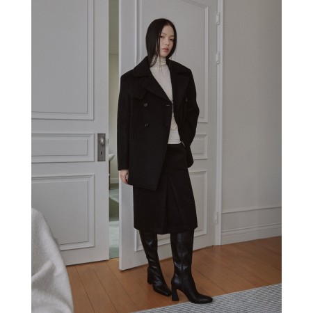 WOOL BLEND FRONT TUCK SLIM SKIRT_BLACK france