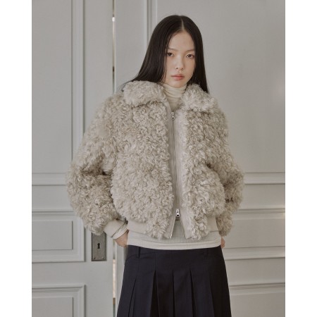 CROPPED ZIP-UP FUR JACKET_BEIGE GREY À commander