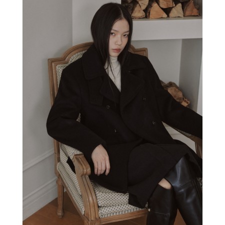 HALF DOUBLE PEA COAT_BLACK votre