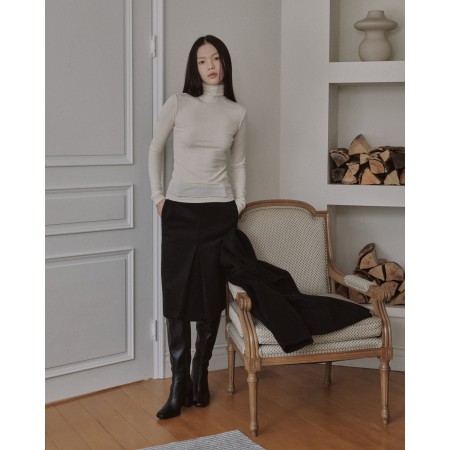 WOOL BLEND FRONT TUCK SLIM SKIRT_BLACK france