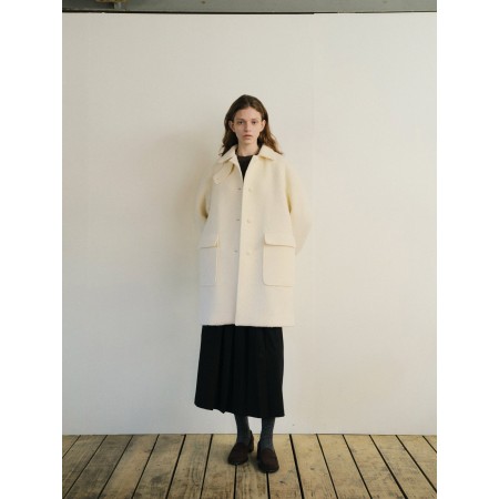 ALPACA VERDE BOUCLE HALF COAT_IVORY pas cher