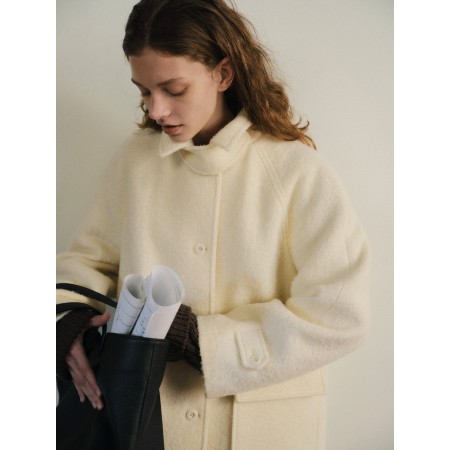 ALPACA VERDE BOUCLE HALF COAT_IVORY pas cher