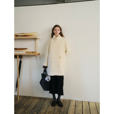 ALPACA VERDE BOUCLE HALF COAT_IVORY pas cher