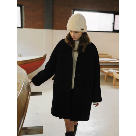 ALPACA VERDE BOUCLE HALF COAT_BLACK plus qu'un jeu 